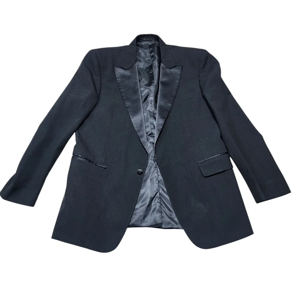Jean-Yves Tuxedo Jacket‎ Mens 39R Black Wool Peak Lapel Formal Wedding Blazer